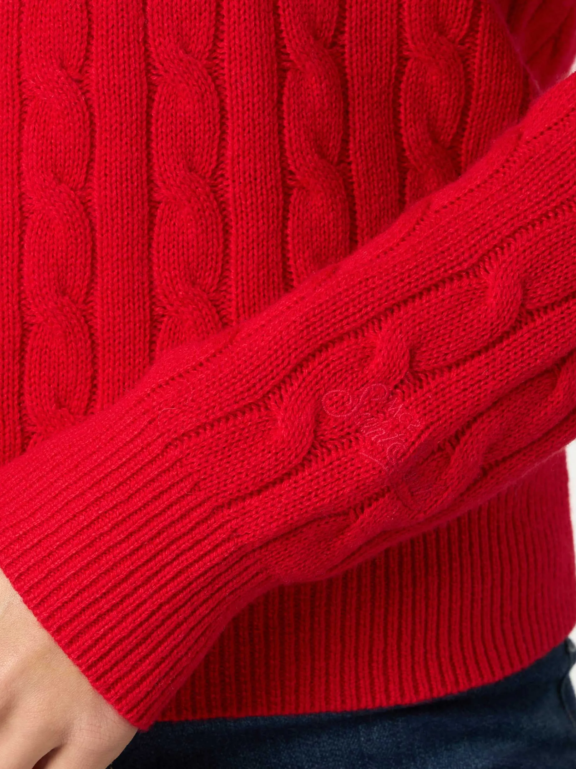 Roter Damenpullover aus Kaschmirmischung mit Zopfmuster Sorbonne