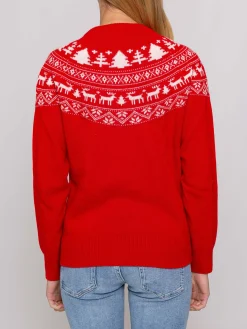 Roter Damenpullover mit Rundhalsausschnitt und „I'm not Santa“-Aufdruck