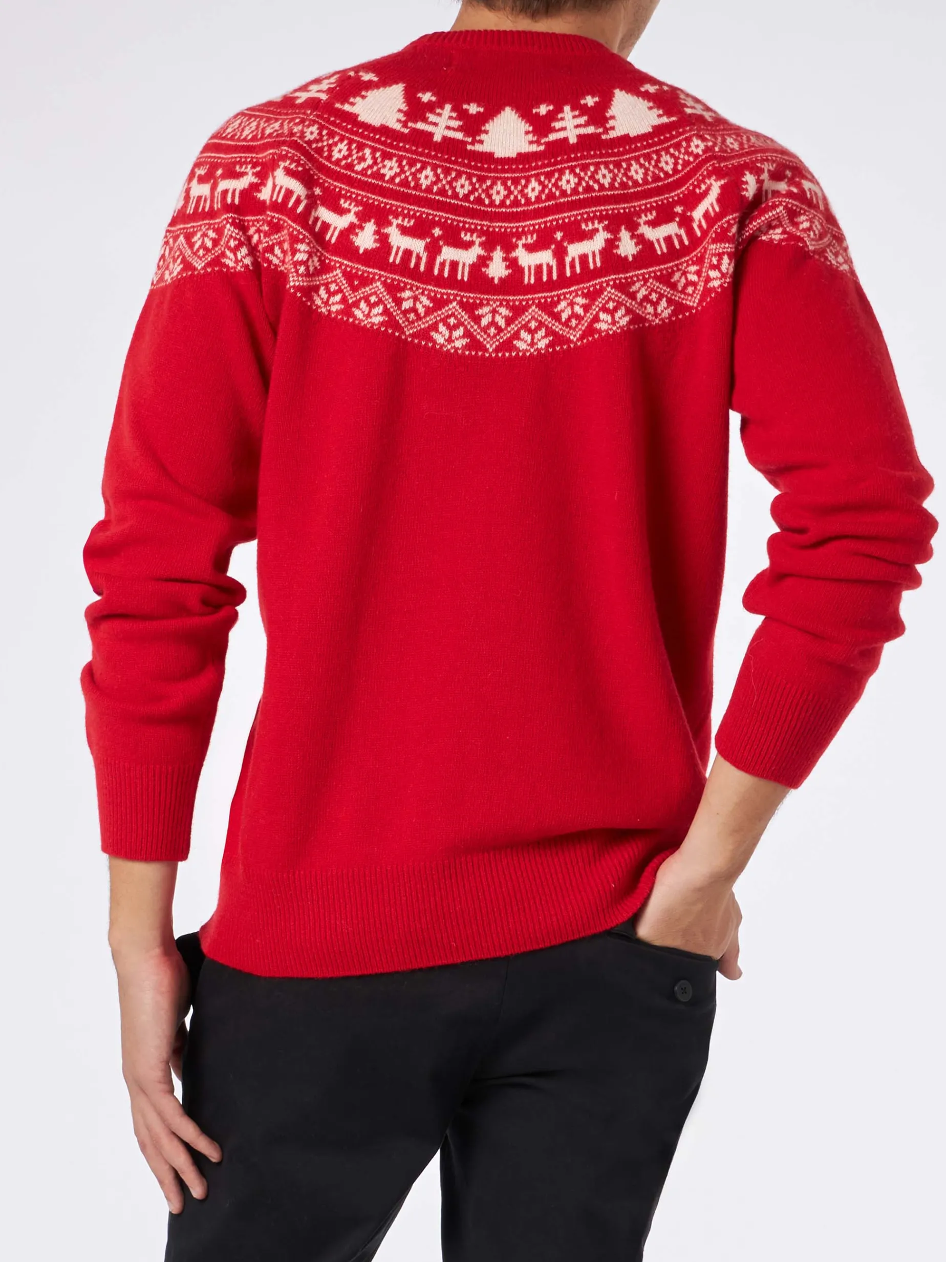 Roter Herrenpullover im norwegischen Stil