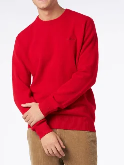 Roter Herrenpullover mit Rundhalsausschnitt und St. Barth-Stickerei