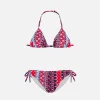 Roter und blauer Mädchenbikini mit Zigeunermuster