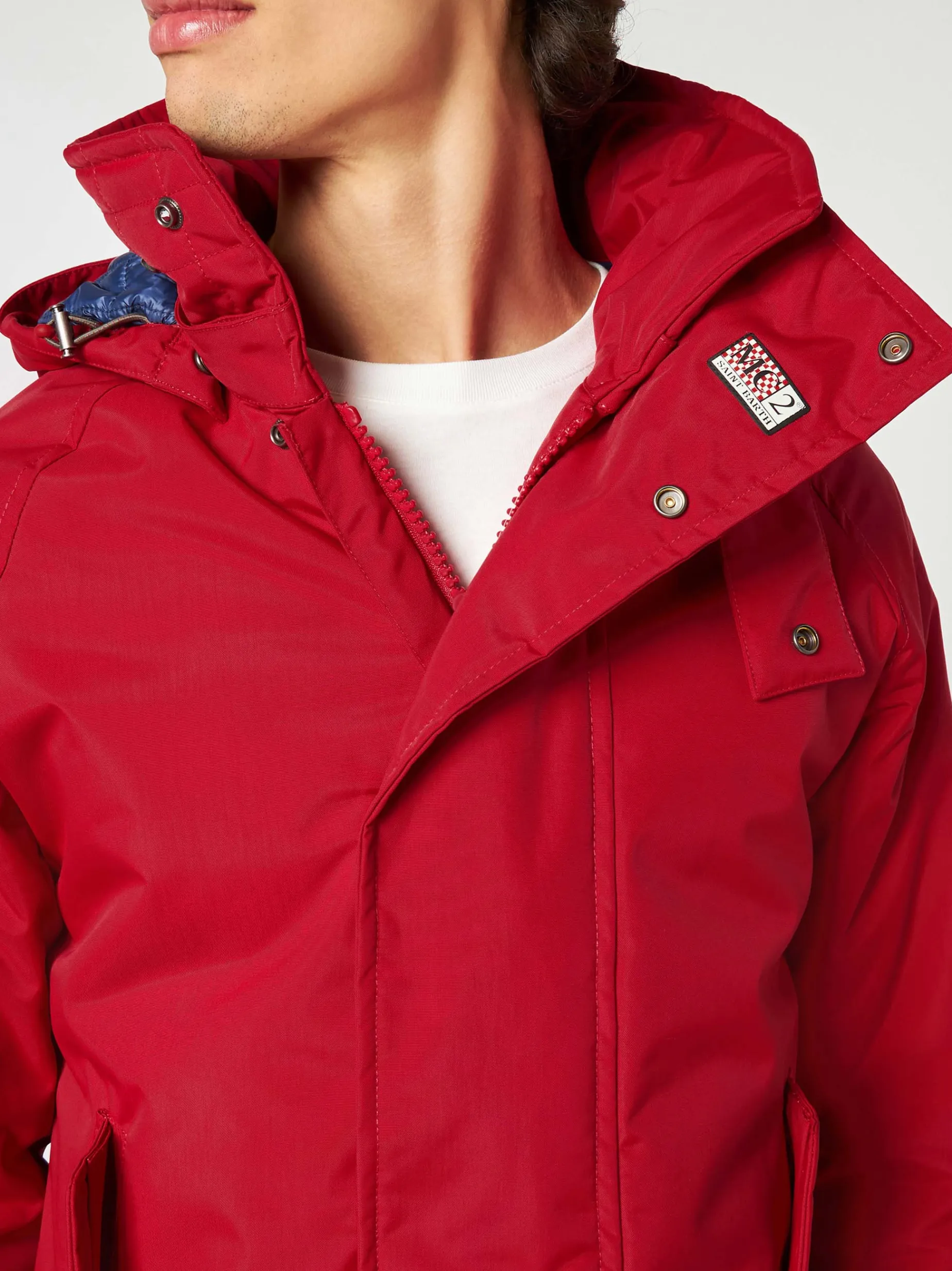 Roter Voyager-Parka für Herren mit Kapuze