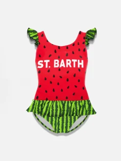 Rüschen-Einteiler-Badeanzug für Mädchen mit Wassermelonen-Print