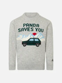 Rundhalspullover für Jungen mit „Panda saves you“-Jacquard-Aufdruck