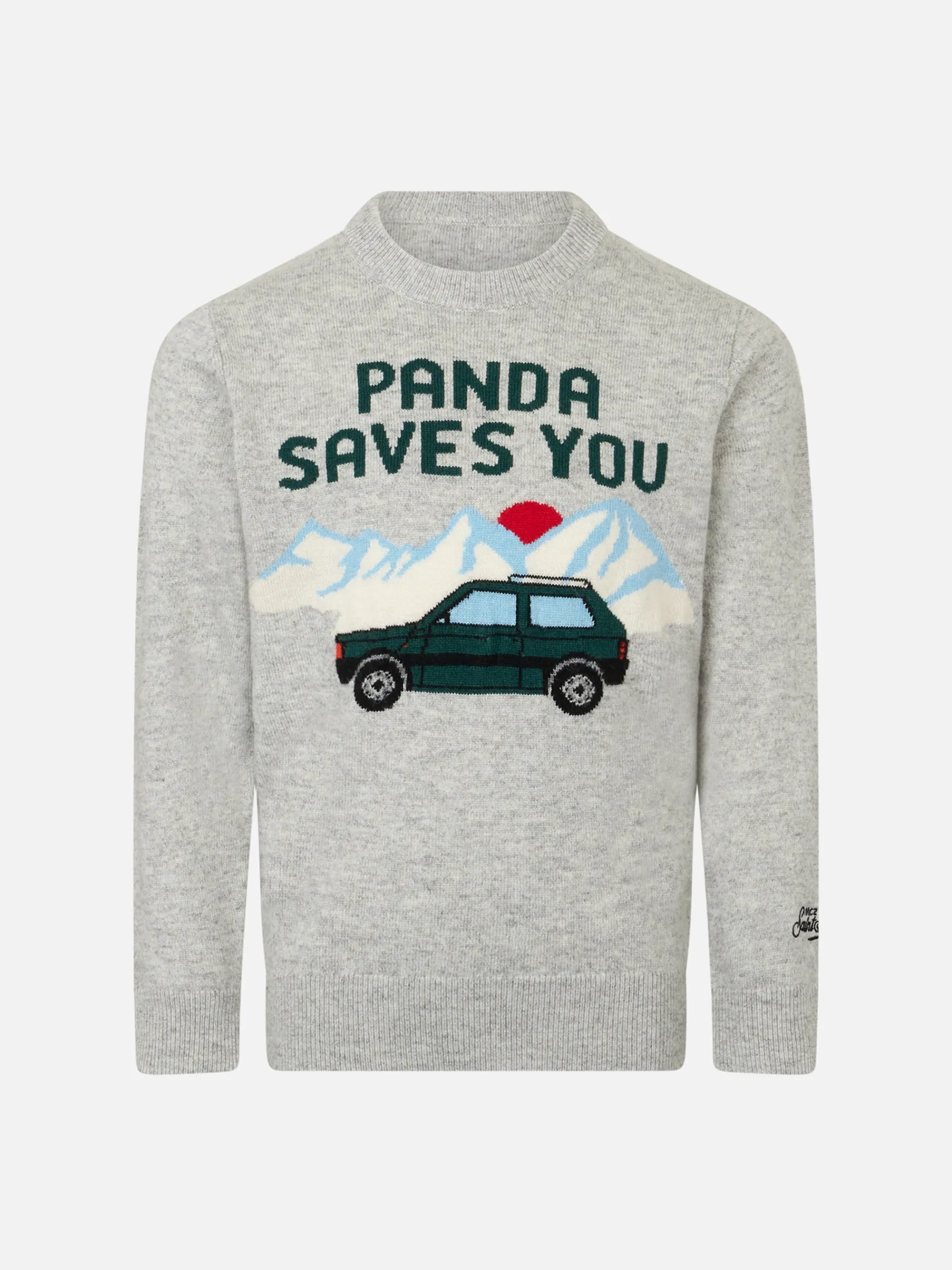 Rundhalspullover für Jungen mit „Panda saves you“-Jacquard-Aufdruck