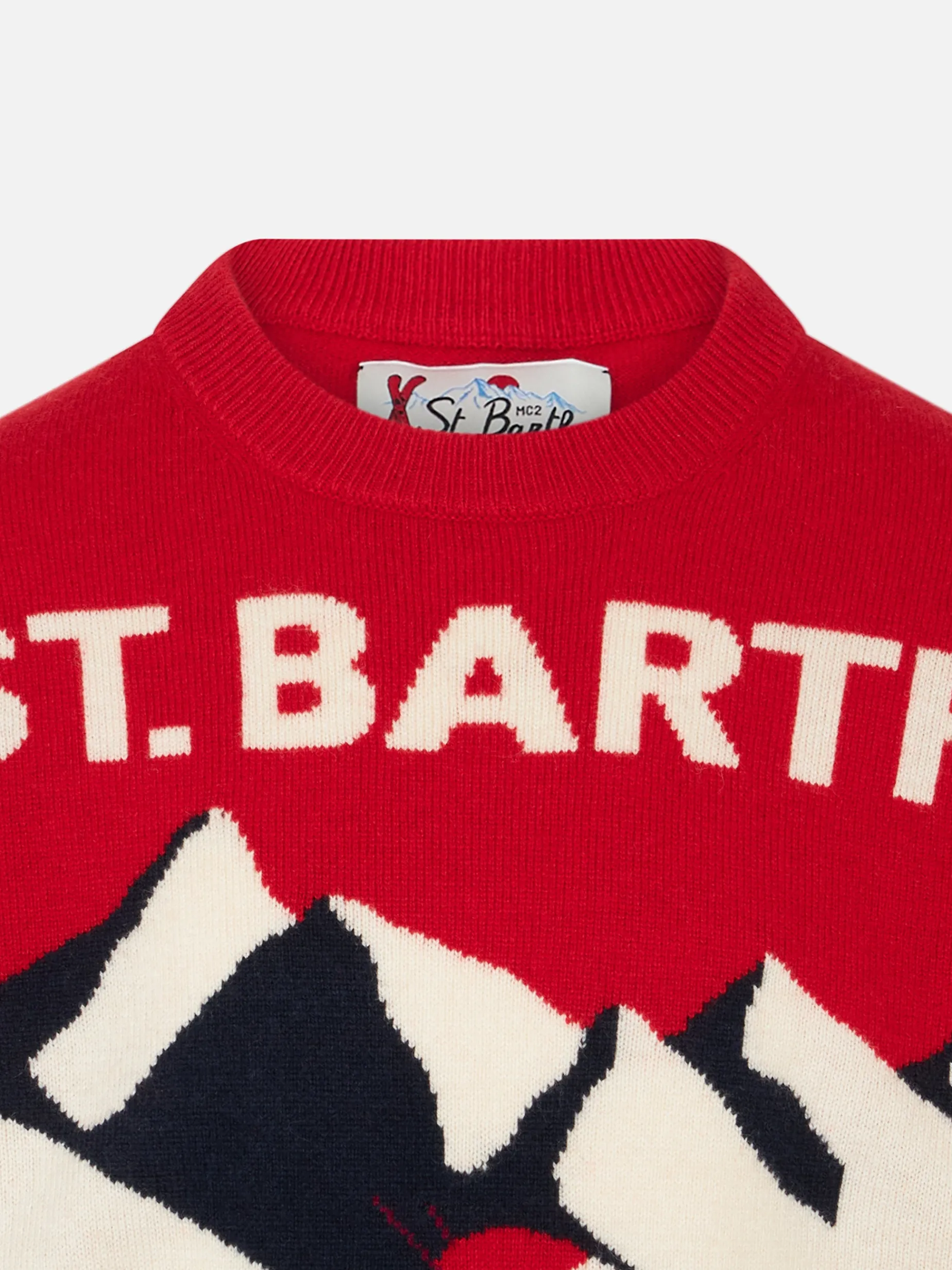 Rundhalspullover für Jungen mit Postkarten-Jacquard-Aufdruck des St. Barth Ski Club