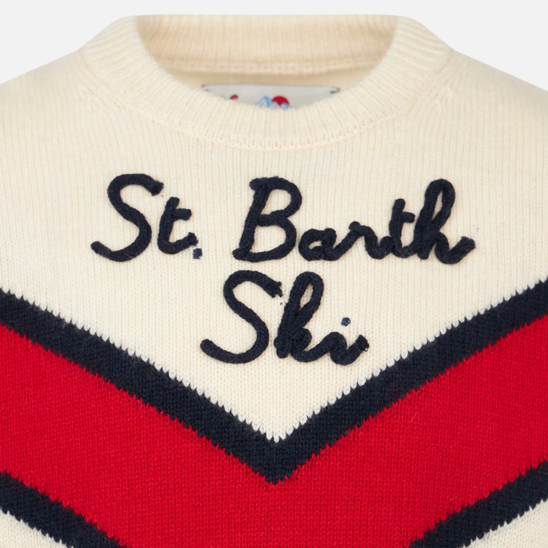 Rundhalspullover für Jungen mit Saint-Barth-Ski-Stickerei