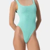 Salbeigrüner Crinkle-Badeanzug für Damen Lora