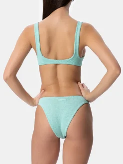 Salbeigrüner klassischer Lurex-Crinkle-Bikini für Damen Naima Elise
