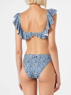 Schulterfreier Damen-Bikini mit Blumenprint | Hergestellt aus Liberty-Stoff
