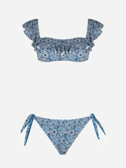 Schulterfreier Damen-Bikini mit Blumenprint | Hergestellt aus Liberty-Stoff