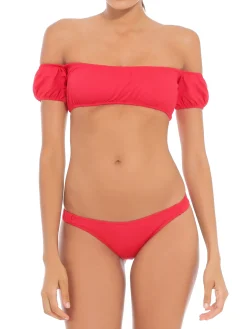 Schulterfreier roter Bikini
