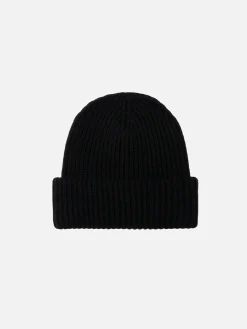 Schwarze gerippte Beanie-Mütze für Kinder, Beere, mit Saint Barth-Patch