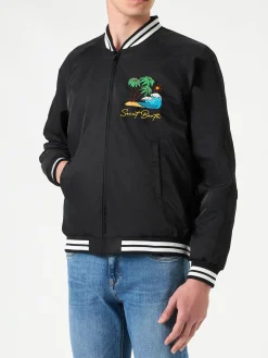 Schwarze Herrenjacke mit Saint-Barth-Insel-Stickerei