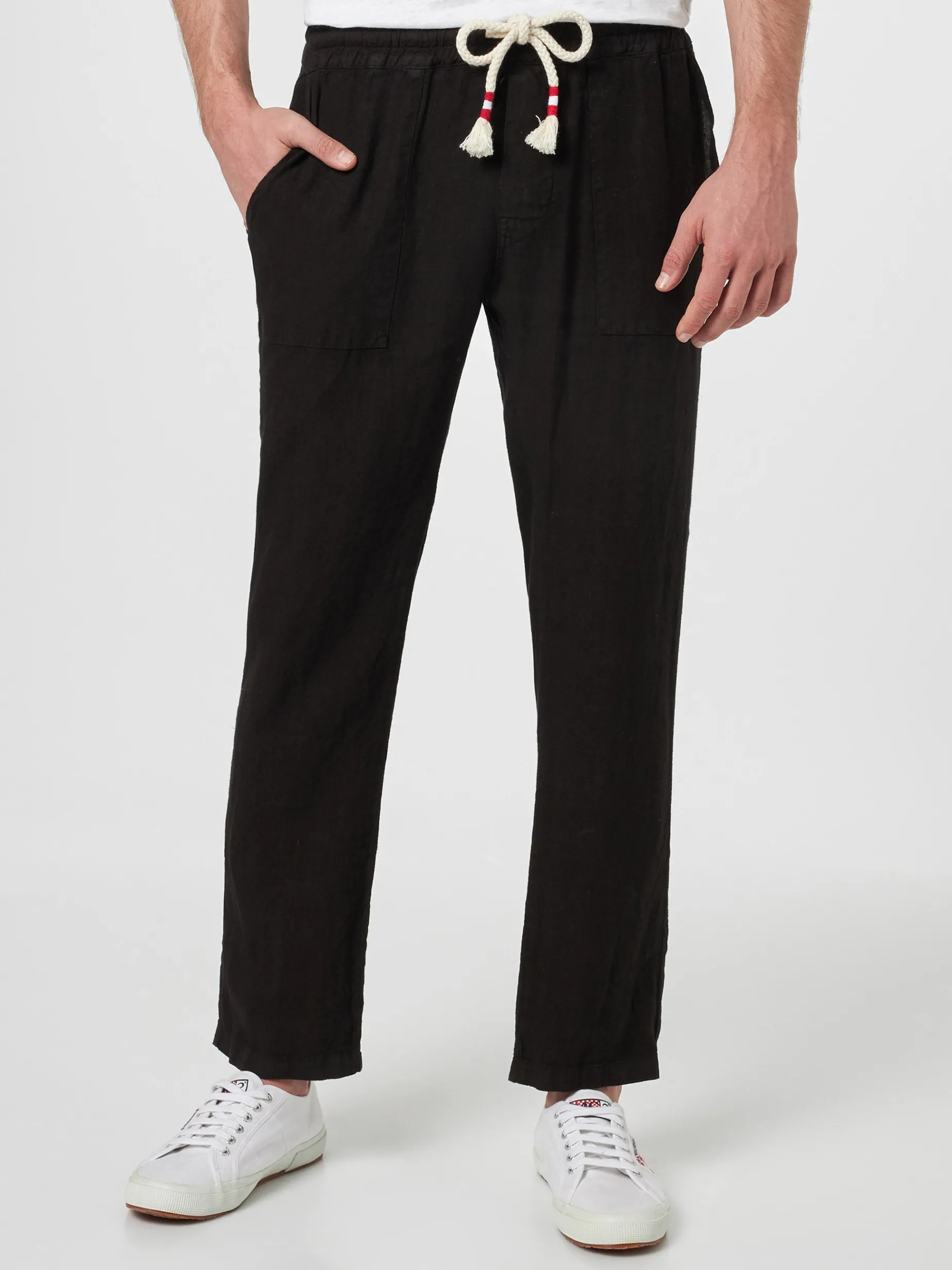 Schwarze Herren-Leinen-Calais-Hose mit Kordelzug