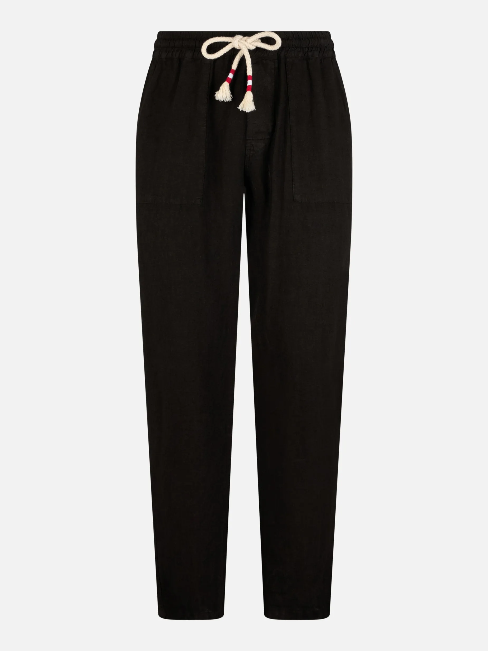 Schwarze Herren-Leinen-Calais-Hose mit Kordelzug
