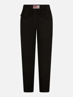 Schwarze Herren-Leinen-Calais-Hose mit Kordelzug