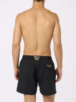 Schwarze mittellange Badeshorts Patmos für Herren mit Milan 125-Stickerei | AC MILAN 125 SPECIAL EDITION