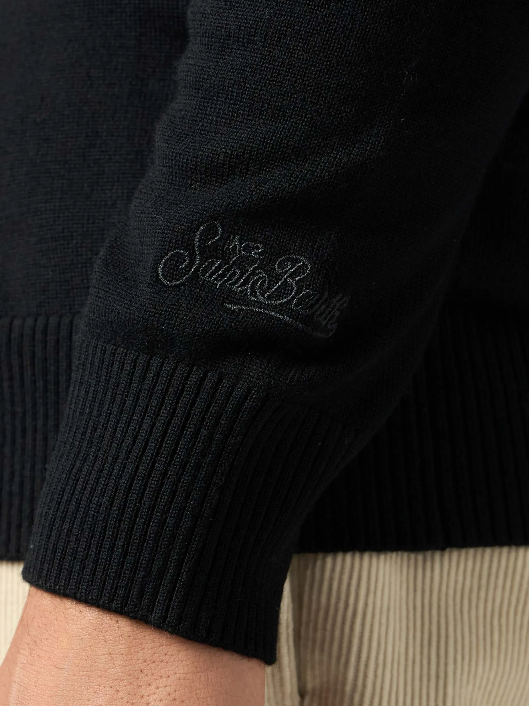 Schwarze Strickjacke Savile für Herren aus Merinowolle