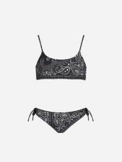 Schwarzer Bralette-Bikini für Mädchen mit Bandana-Print