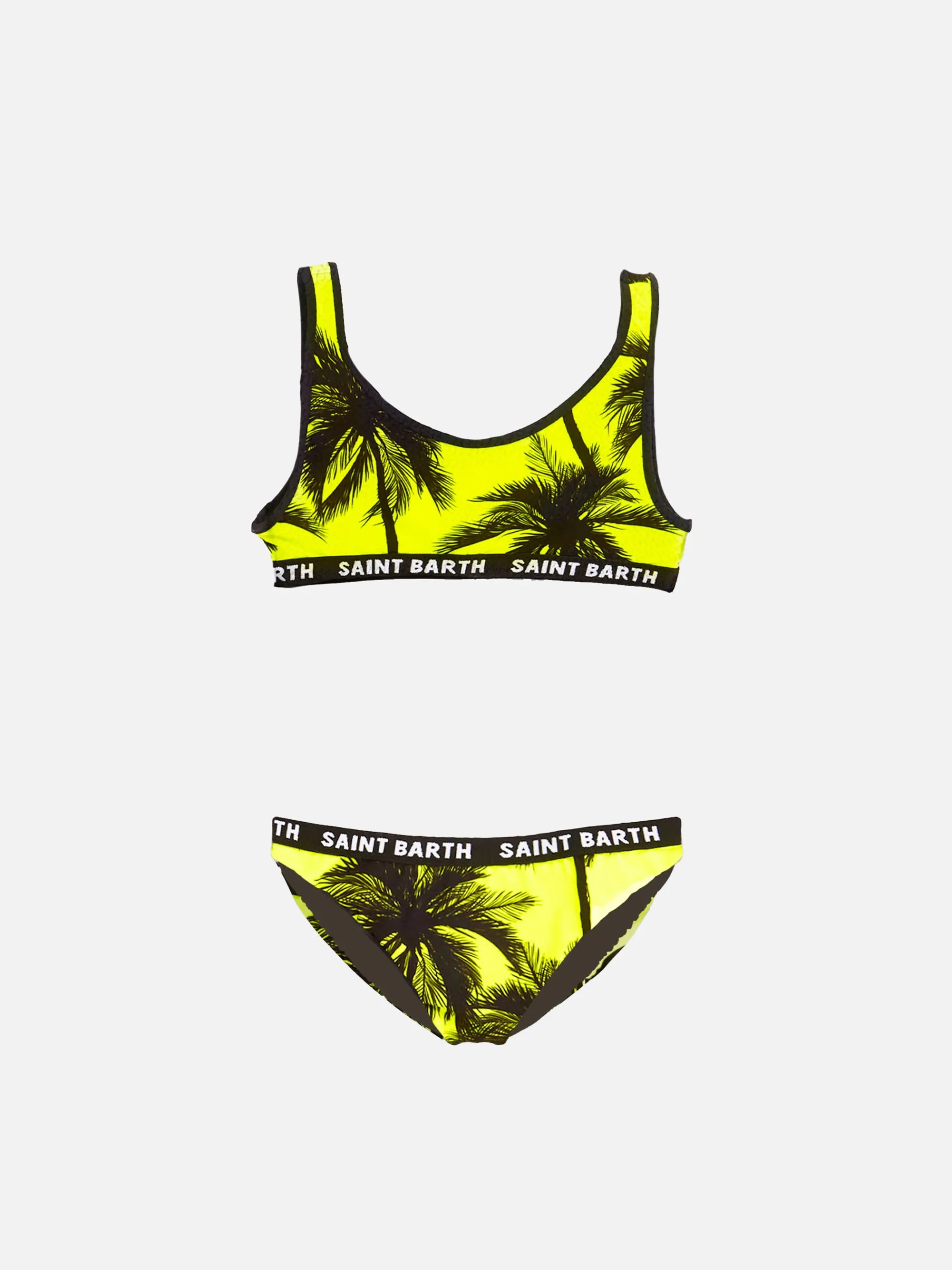 Schwarzer Bralette-Bikini für Mädchen mit Palmenprint