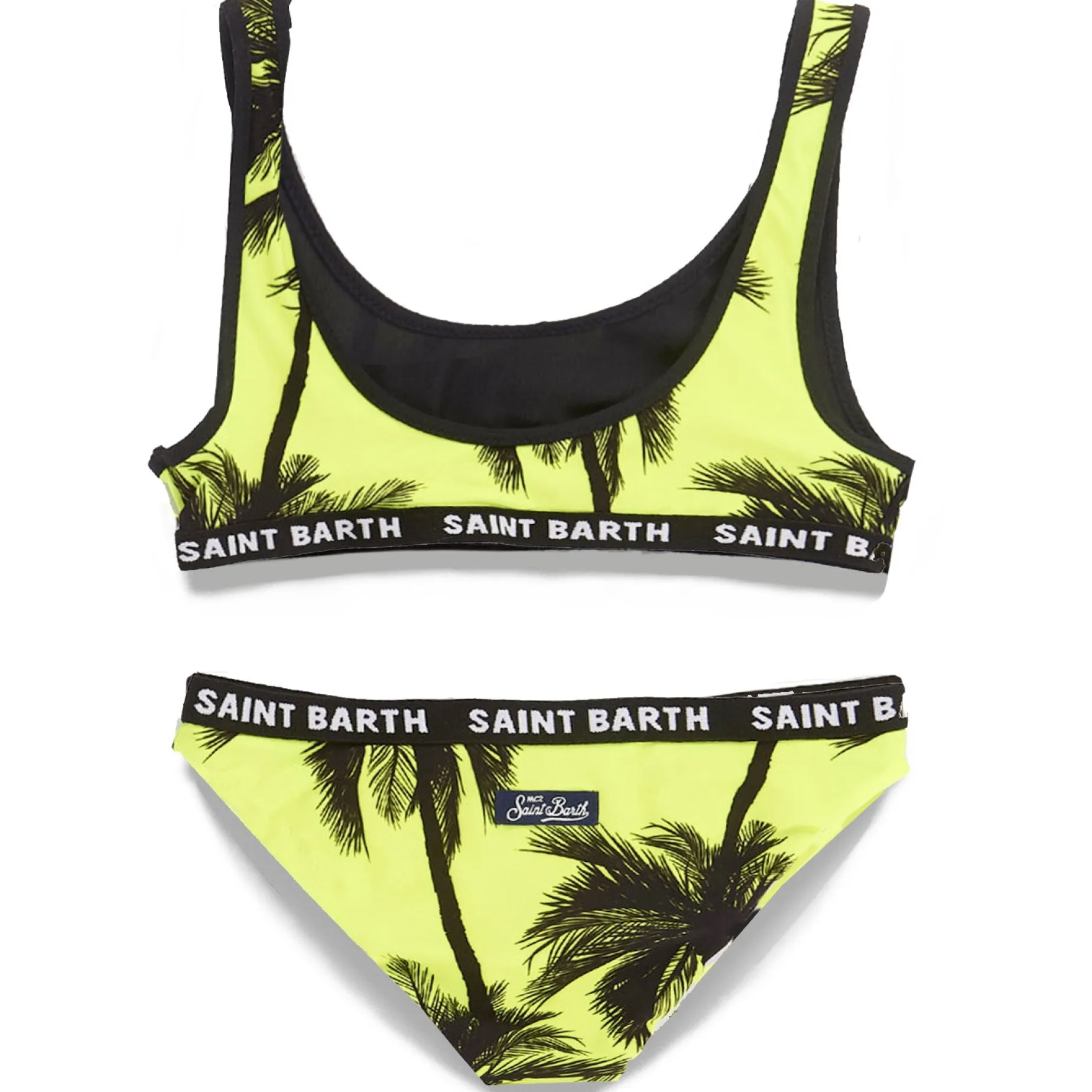 Schwarzer Bralette-Bikini für Mädchen mit Palmenprint
