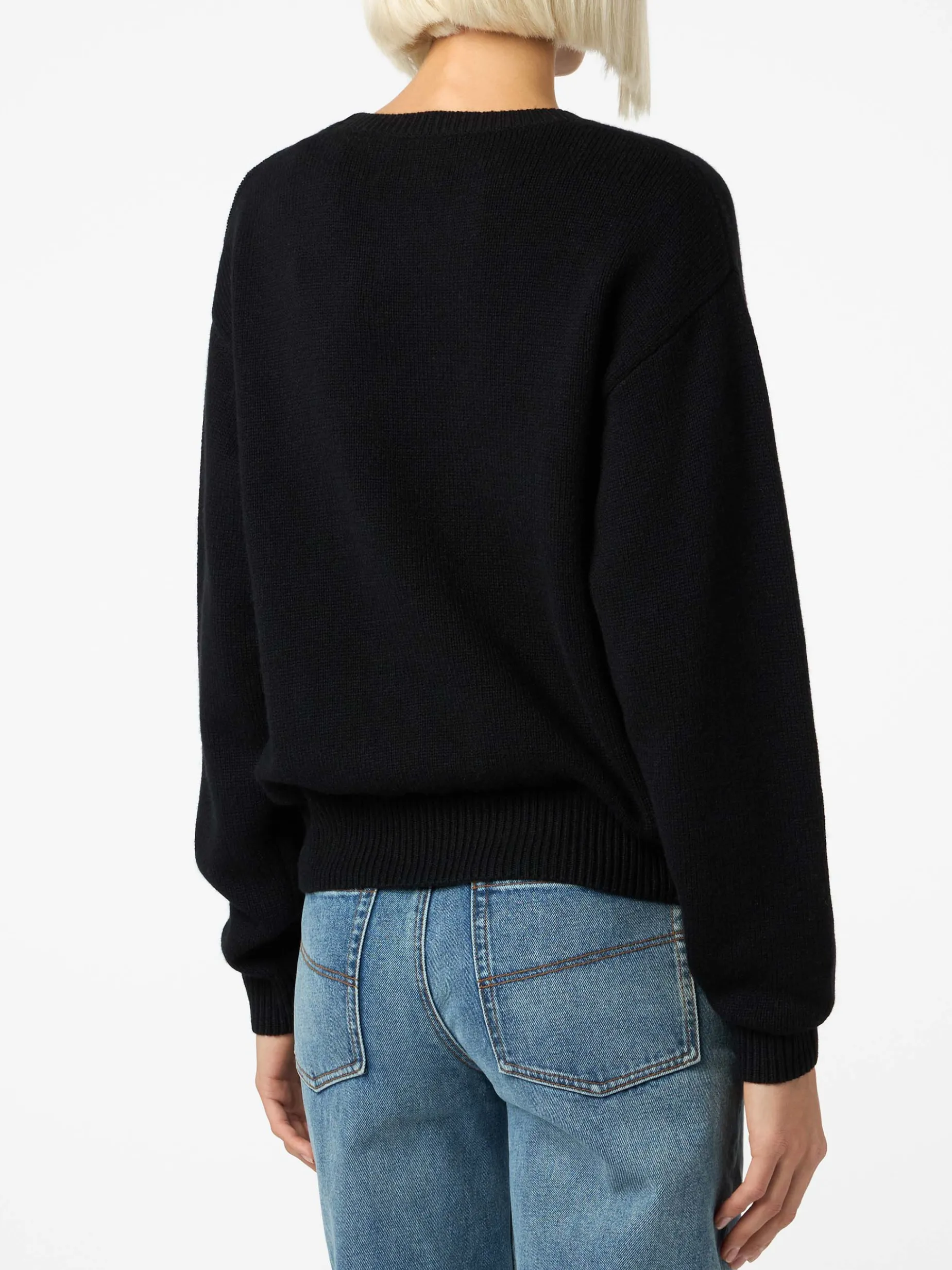 Schwarzer Damenpullover Louise mit St. Moritz Strass-Verzierung | ST. MORITZ TOP OF THE WORLD SPECIAL EDITION