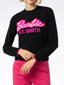 Schwarzer Damenpullover mit Rundhalsausschnitt und Barbie-Aufdruck | BARBIE-SONDEREDITION