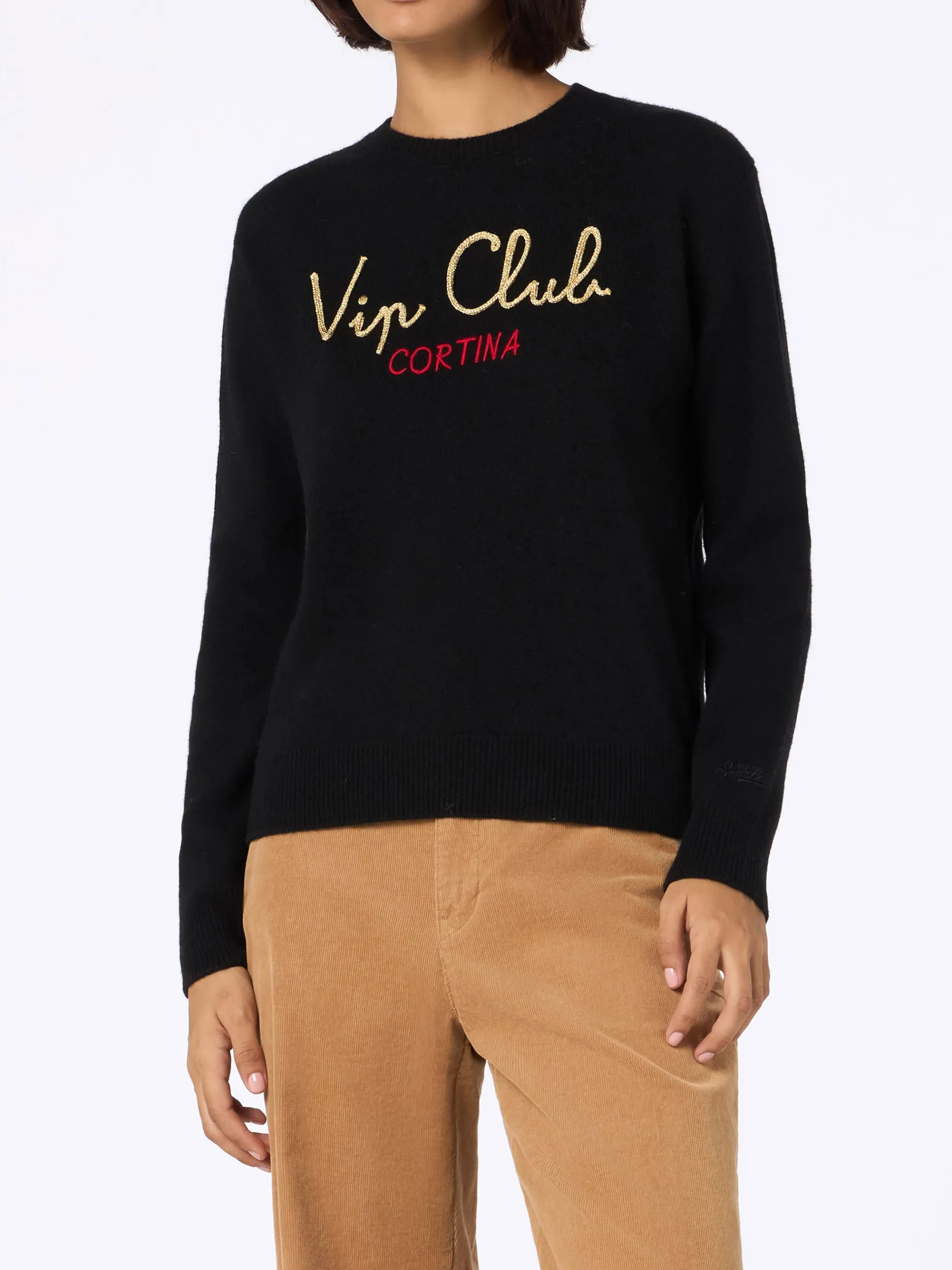 Schwarzer Damenpullover New Queen mit Stickerei Vip Club Cortina | VIP CLUB CORTINA SONDEREDITION