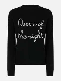 Schwarzer Damenpullover New Queen mit Stickerei „Königin der Nacht“
