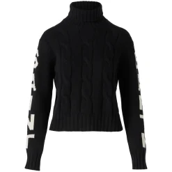 Schwarzer geflochtener Rollkragenpullover für Damen