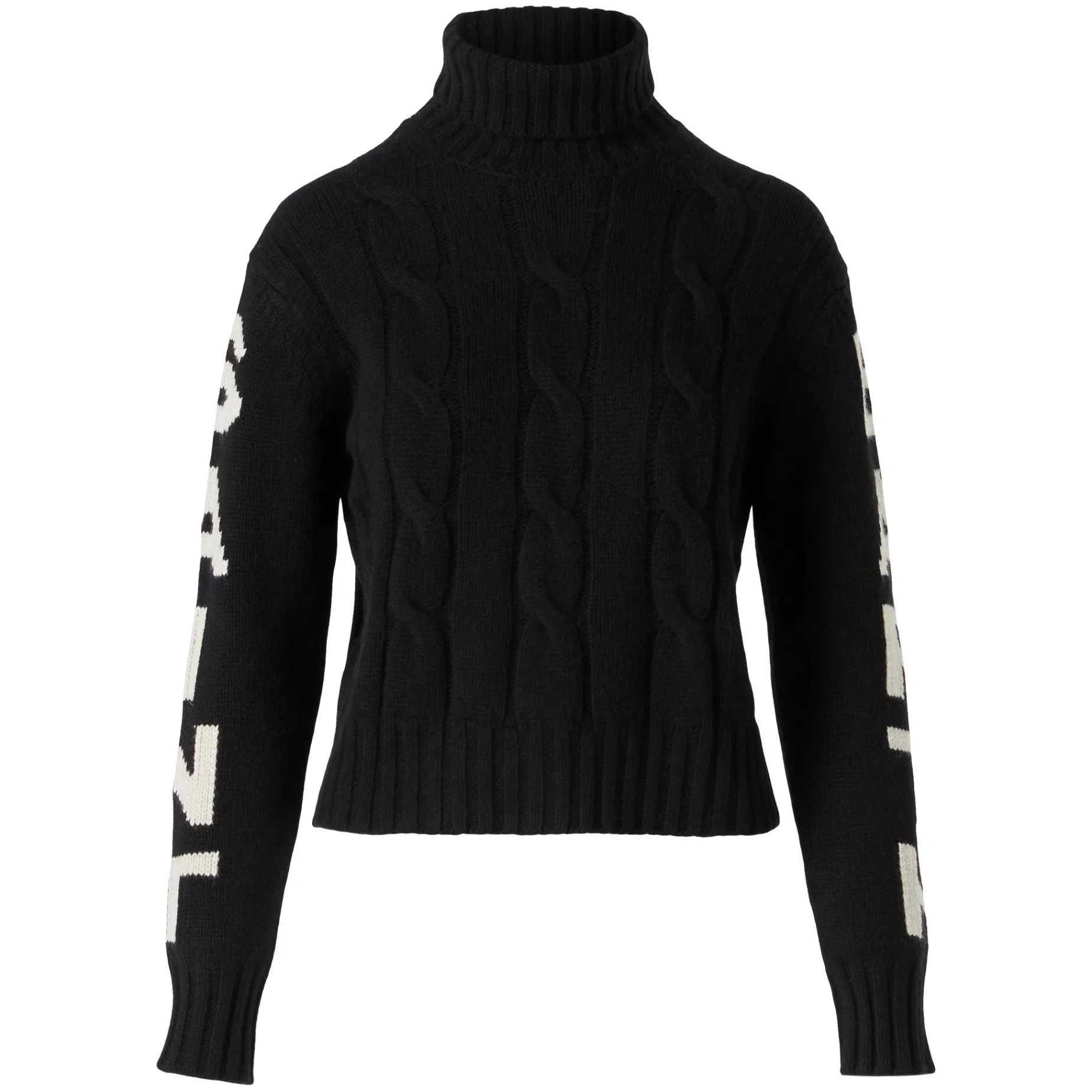 Schwarzer geflochtener Rollkragenpullover für Damen