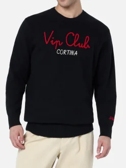 Schwarzer Herrenpullover Heron mit Vacanze VIP-Stickerei | VIP CLUB CORTINA SONDEREDITION