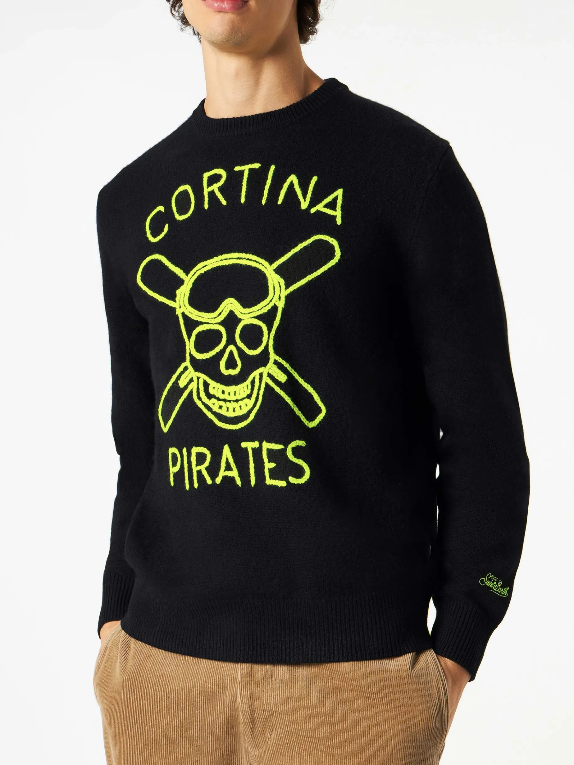 Schwarzer Herrenpullover Cortina Pirates mit Fluo-Stickerei