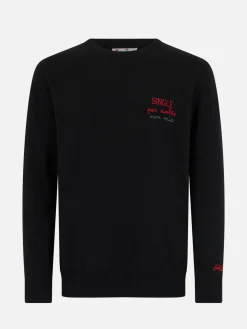 Schwarzer Herrenpullover Heron mit Single per scelta non mia-Stickerei
