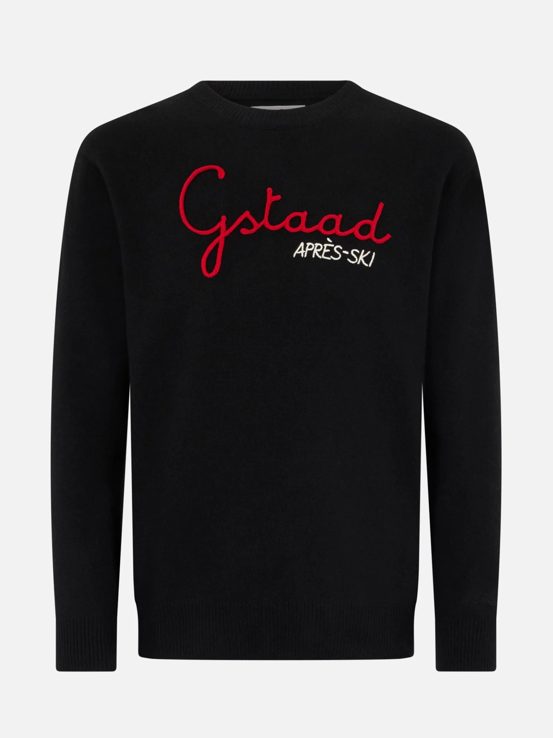 Schwarzer Herrenpullover Heron mit Gstaad Apres Ski-Stickerei