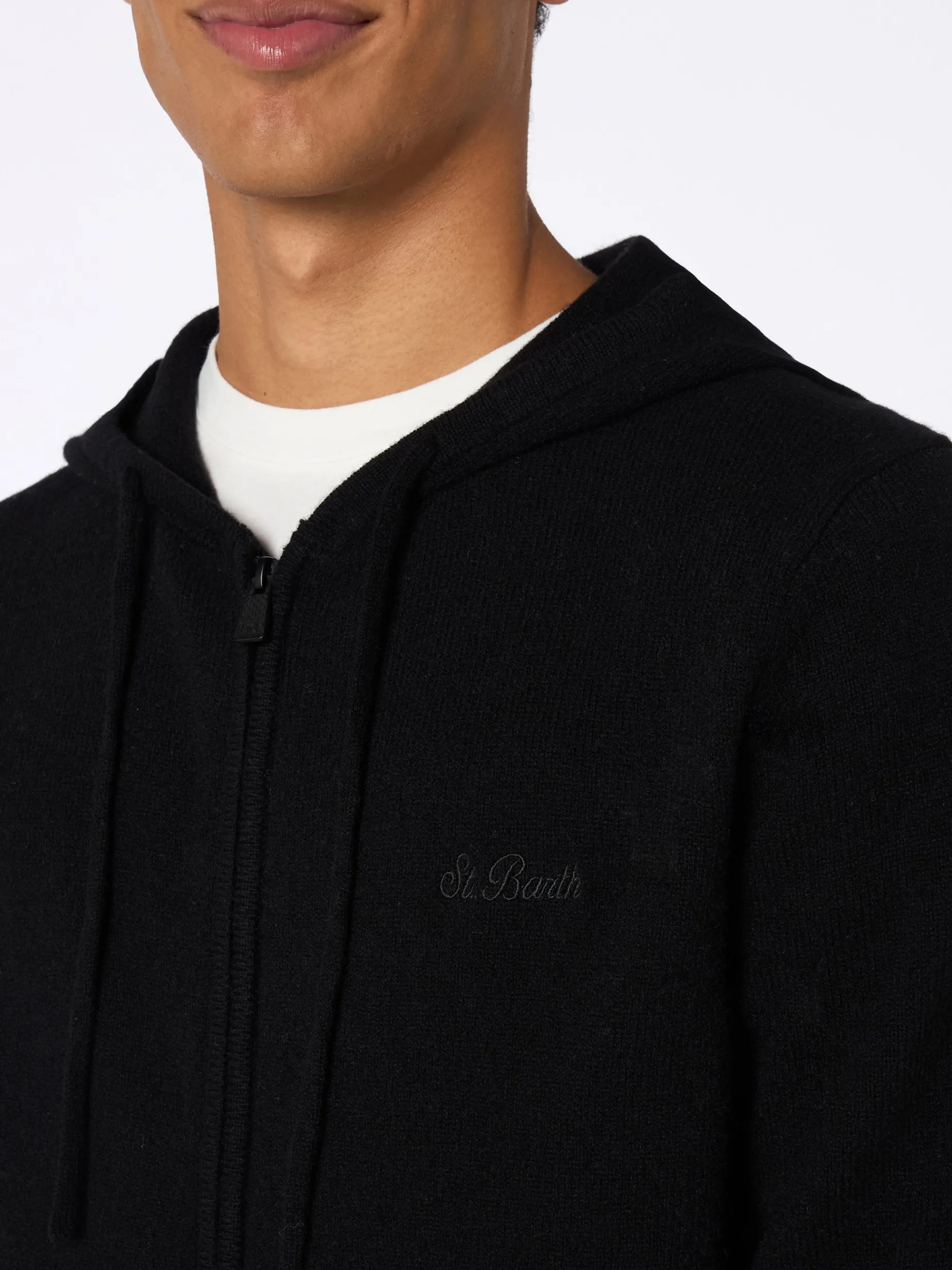 Schwarzer Kapuzenpullover aus Lambswool für Herren Notting