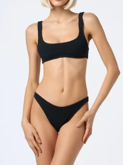 Schwarzer klassischer Crinkle-Bralette-Bikini für Damen Naima Naomi