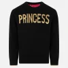 Schwarzer Mädchenpullover mit Princess-Lurex-Stickerei