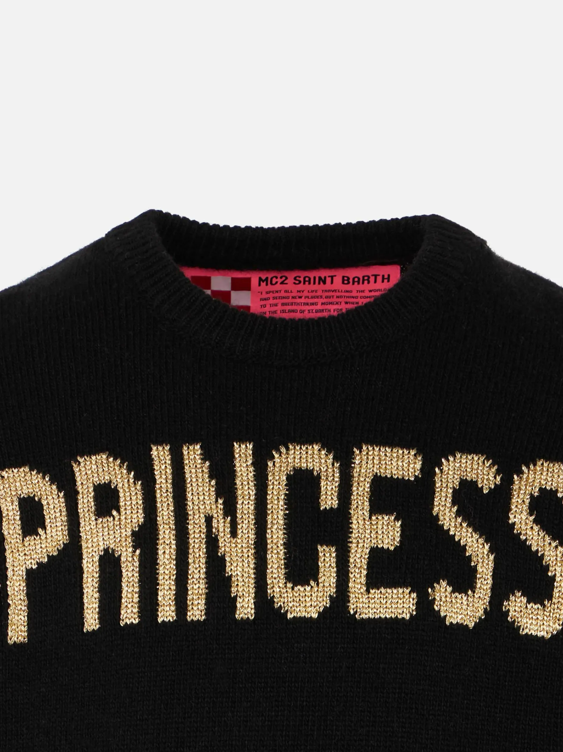 Schwarzer Mädchenpullover mit Princess-Lurex-Stickerei