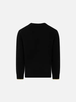 Schwarzer Mädchenpullover mit Princess-Lurex-Stickerei