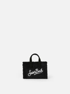 Schwarzer Schlüsselanhänger aus Tweedstoff mit Logostickerei
