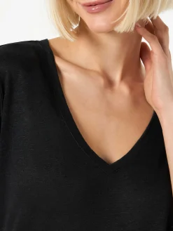 Schwarzes Damen-T-Shirt aus Leinen