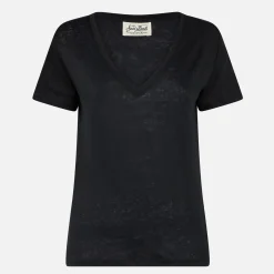 Schwarzes Damen-T-Shirt aus Leinen