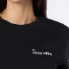 Schwarzes Damen-T-Shirt Emilie aus Baumwolljersey mit Rundhalsausschnitt und Sono Nera-Stickerei