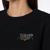Schwarzes Damen-T-Shirt Emilie aus schwerer Baumwolle mit „Pista nera io pure“-Stickerei | INSULTI LUMINOSI SPECIAL EDITION