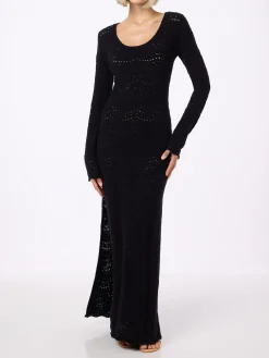 Schwarzes Midikleid aus Baumwollstrick für Damen