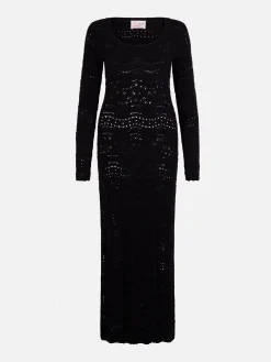 Schwarzes Midikleid aus Baumwollstrick für Damen