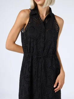 Schwarzes Neckholderkleid aus Sangallo-Spitze für Damen