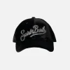 Schwarzes Samt-Baseball-Cap mit Strass-Logo